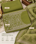 Mehendi Green Embroidered Cotton Dress Material