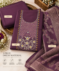 Royal Plum Floral Embroidered 3 Piece Dress Material