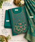 Emerald Teal Multicolour Embroidered Cotton Dress Material