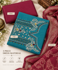 Teal Blue Maroon Embroidered 3 Piece Dress Material