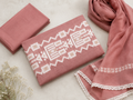 Coral Rose Geometric Cotton 3 Piece Dress Material