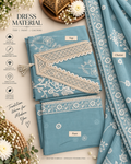 Powder Blue Floral Lace Cotton Dress Material