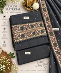 Charcoal Black Floral Border Cotton Dress Material
