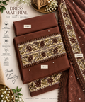 Rust Brown Floral Border Cotton Dress Material