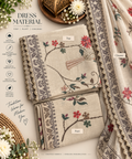 Beige Botanical Print Cotton Dress Material