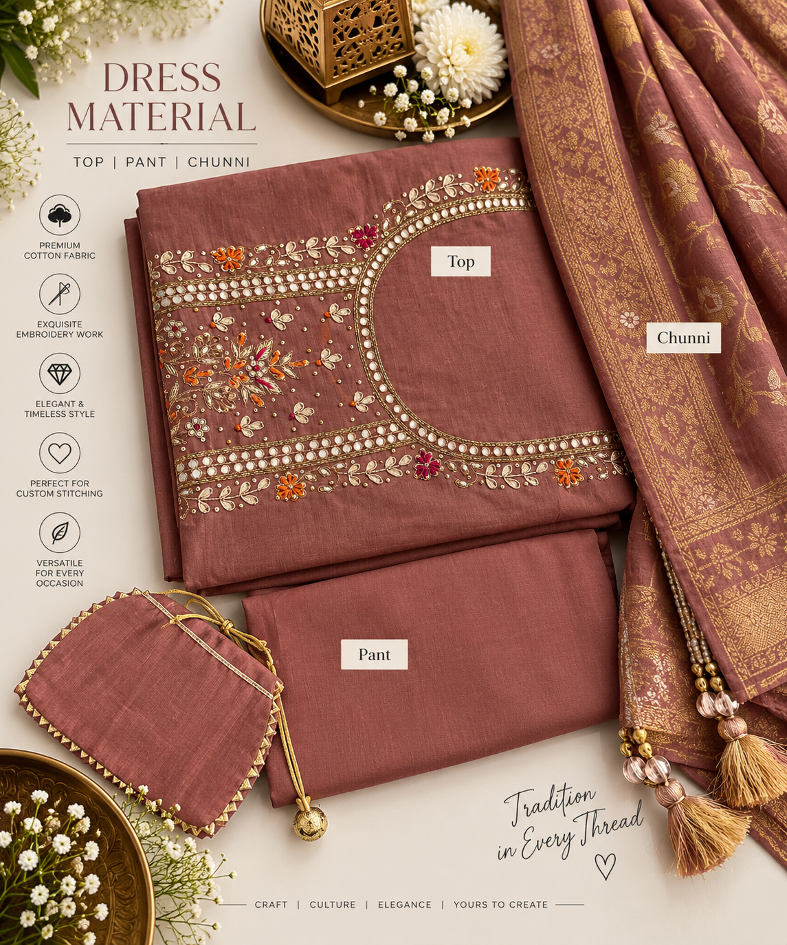 Terracotta Heritage Embroidered Dress Material