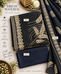 Midnight Navy Leaf Embroidered Dress Material