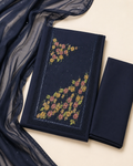 Midnight Navy Floral Panel Embroidered Dress Material