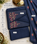Midnight Navy Floral Embroidered Cotton Dress Material