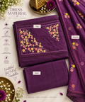Royal Plum Floral Embroidered Cotton Dress Material